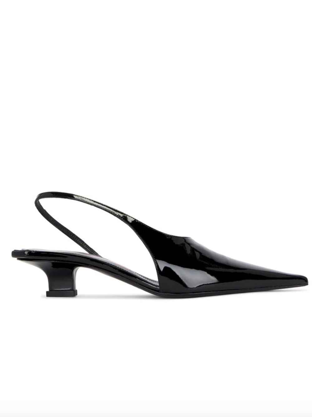 Lucasheva Aurora Slingback Pump in Black Patent Leather Low Pointed Kitten Heels